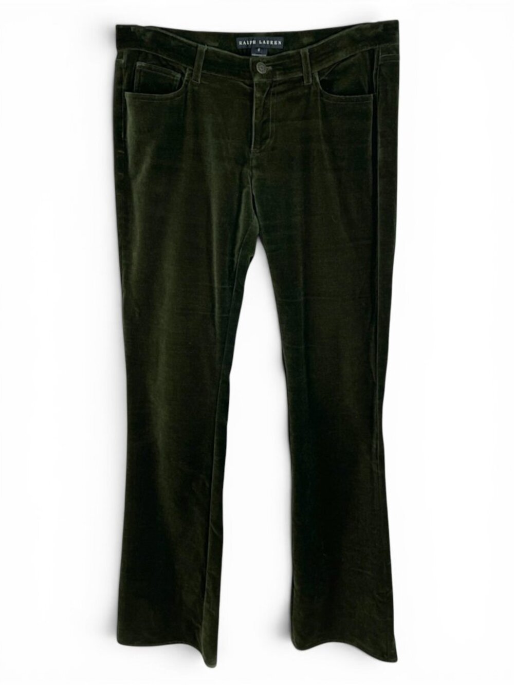 Ralph Lauren Black Label Dark Olive Green Stretch Velvet Jeans Pants Size 8